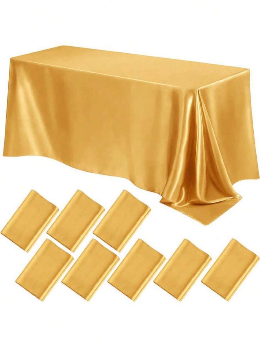 1pc Shiny Gold Satin Tablecloth, Birthday Party Table Cover, Wedding Party Tablecloth, Baby Shower, Party Table Runner, Birthday Wedding Party Decor, Bridal Shower Favor, Anniversary Celebration, Banquet Party Gift, Graduation Decor, Home Decor, Room Decor, Party Supplies