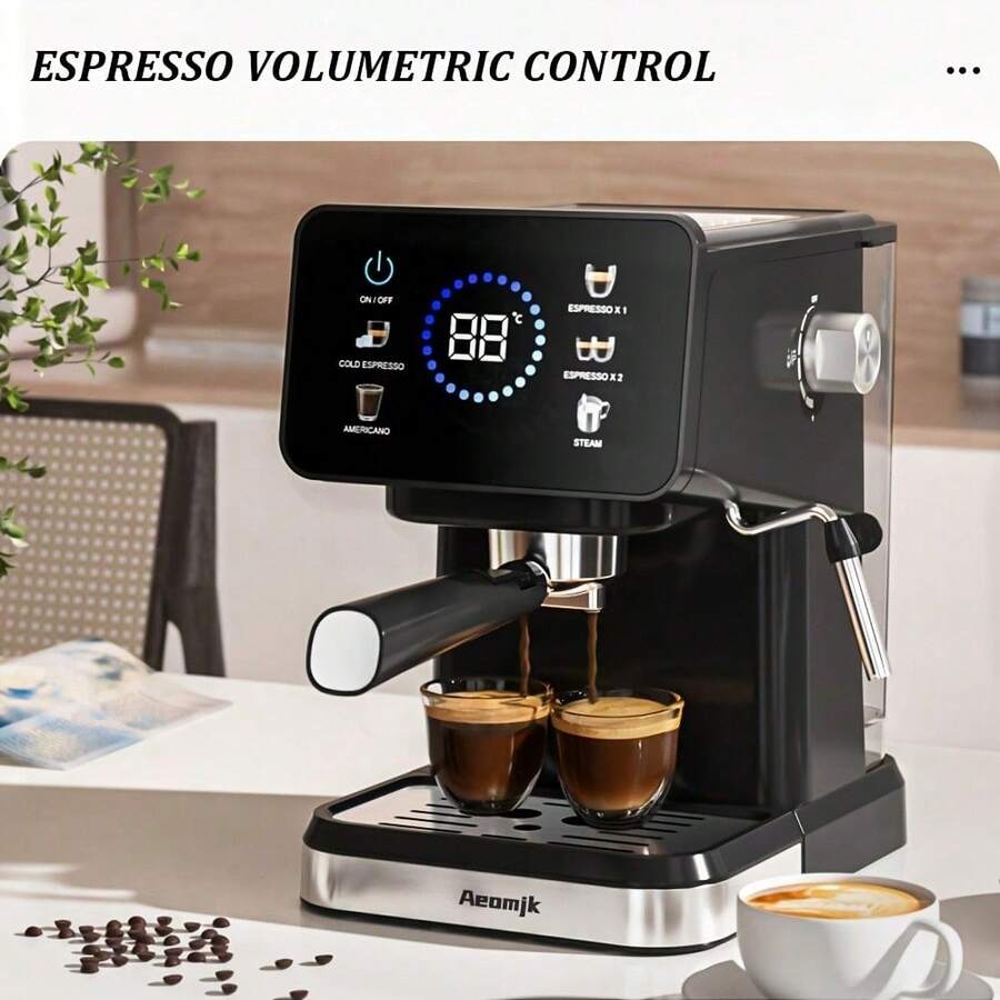 AEOMJK Semi-Automatic Coffee Machine | Touch Screen, Hot & Cold Dual Frothing, Steam Function, 20Bar Pressure, Espresso Coffee Maker, Detachable Water Tank, US Plug, Fashionable Appearance