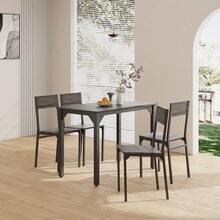 Dining Table And Chairs Set 4, Rectangle Breakfast Kitchen Table And 4 Chairs With Mental Frame For Kitchen Restaurant Home Bar, Rustic Brown/ Grey - Brown - View 5