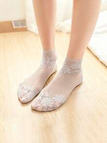 1/5/10 Pairs Women Lolita Style Invisible Lace Thin Non-Slip Shallow Mouth Transparent Maple Leaf Pattern Socks - Multicolor - View 5
