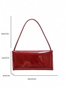 1 pièce Sac à épaule minimaliste chic pour femmes, sac sous le bras brillant unicolore, en matériau PU, fermeture à glissière, sac d'usage quotidien, convient aux jeunes femmes - sorties, shopping, salle de classe, rendez-vous, cadeaux pour femmes, bureau, travail, voyage - Rouge - Voir 4
