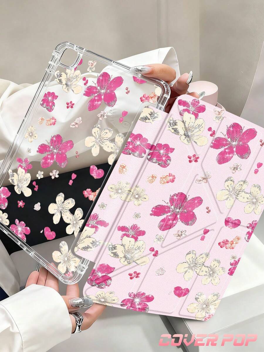樱花图案平板电脑保护套，兼容 iPad Air 11 英寸 M3 2025 / M2 2024、Air 第五代 2022、Air8 2026（11/13 英寸）、(A16) 11 英寸第十一代 2025，兼容三星 Galaxy Tab、Kindle Paperwhite 第十二代 2024，透明背壳，时尚图案保护套，自动睡眠/唤醒功能，气囊保护，办公和送礼皆宜。
