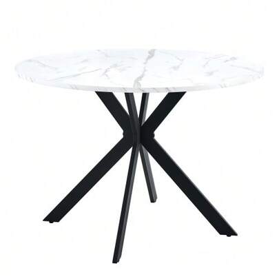 Modern Round Dining Table With Walnut Finish, Made Of MDF – Black X-Frame, Dining Table For Kitchen And Living Room, 110 Cm In Diameter.