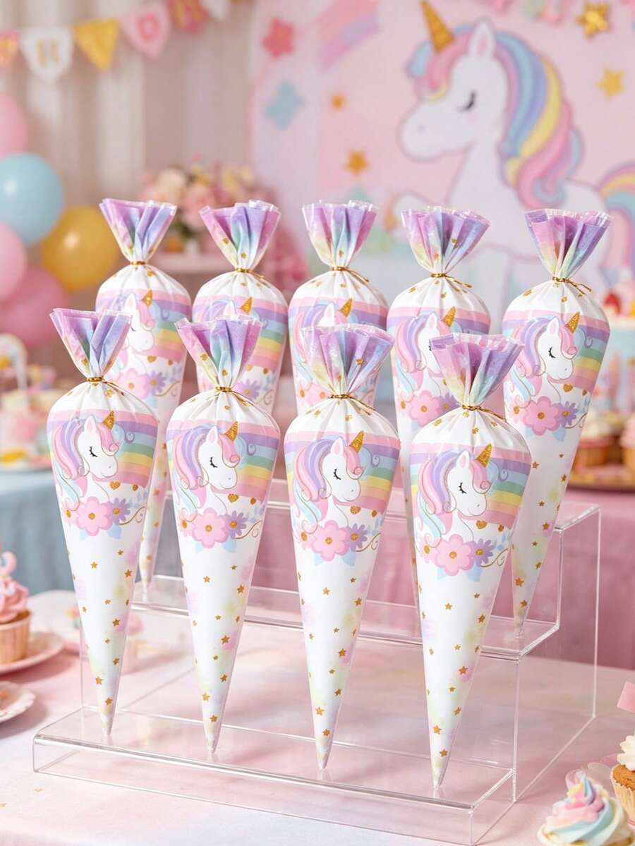50 piezas Bolsas de regalo con diseño de unicornio rosa, suministros de embalaje para fiestas de cumpleaños de unicornio, adecuado para bandejas, embalaje de cocina para fiestas, Día de San Valentín