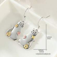 Cute & Fashionable Flower Pout Cat Pendant Earrings, Handmade Copper Animal Earrings, Versatile Accessories For Women Travel & Holiday - Silver - View 7