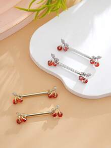 2 chiếc khuyên núm vú bằng đồng khảm nhiều chi tiết tinh xảo, trang sức xỏ núm vú hình bướm anh đào gợi cảm, thích hợp để đeo hàng ngày. - Nhiều màu - Xem 9