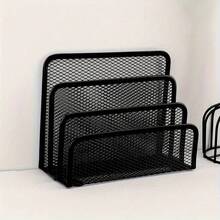 Multifunctional Metal Mesh Desktop Organizer With Bookshelf, Space-Saving Freestanding Storage Rack, Stationery Holder, File Organizer, Suitable For Home Office, Teachers And Artists, Compact Vertical Storage Design, Ideal For Home And Office Decor - Multicolor - View 5