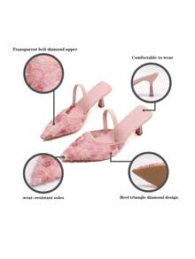 Women's Pointed Toe Kitten Heel Slip-On Sandals - Pink - View 9