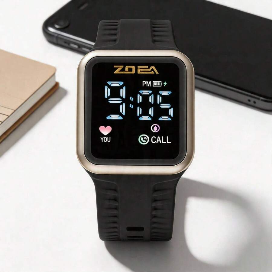 ZOEA Sports Smartwatch With Breathable Perforated Strap + Square Touchscreen + Fitness Style + Daily/Sport Use + Smartwatch - 黑色 - 查看 1