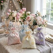 4pcs Floral Pearl & Ribbon Candy Bags, Elegant Drawstring Gift Bags, Suitable For Weddings, Girls' Gifting, Birthdays, Mother's Day And Spring & Summer Festivals With Soft And Fresh Color Matching - Multicolor - View 1