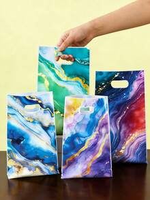 10/25/50pcs Galaxy Themed Gift Bags, Space Party Supplies, Birthday Decorations, Tote Bags, Storage Bags, Cosmic Theme Party Favors, Marble Fluid Gold Foil Tote Bags, Baby Shower Decorations, Small Gift Bags, Tote Bags, Wedding Party Supplies, Wedding Decorations, Party Favor Bags - Marble - View 1