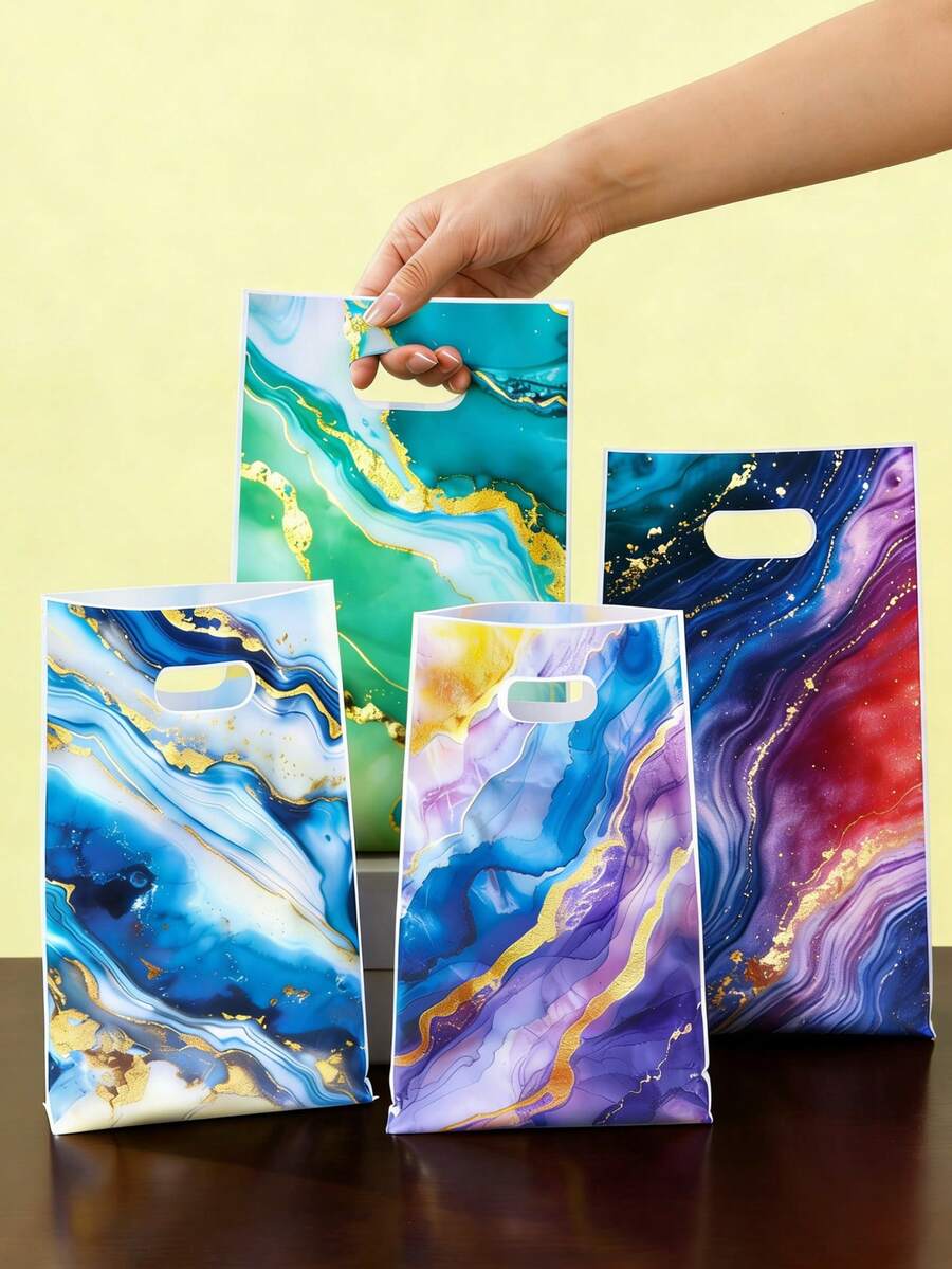 10/25/50pcs Galaxy Themed Gift Bags, Space Party Supplies, Birthday Decorations, Tote Bags, Storage Bags, Cosmic Theme Party Favors, Marble Fluid Gold Foil Tote Bags, Baby Shower Decorations, Small Gift Bags, Tote Bags, Wedding Party Supplies, Wedding Decorations, Party Favor Bags - Marble - View 1