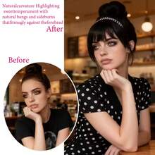 Synthetic Fake Bangs Hair Neat Rhinestone Hairband With Braids Headband Heat Resistant Bangs In Hair Extensions Hairpieces Hair - Multicolor - View 8