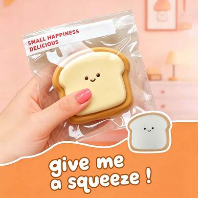 慢回弹吐司造型捏捏乐玩具，柔软面包造型挤压玩具，可爱减压玩具，舒缓压力焦虑玩具，可爱脸部造型捏捏乐，适合儿童和成人，派对礼品（随机包装袋）