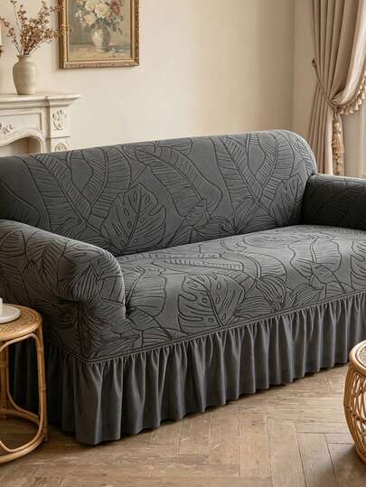 1 chiếc bọc ghế sofa họa tiết lá màu xám, có chun co giãn, kiểu dáng xếp nếp, bảo vệ ghế sofa, phong cách tối giản hiện đại, chống bụi, chống trượt, dày dặn, phù hợp với ghế sofa 1/2/3/4 chỗ ngồi, trang trí nhà cửa.