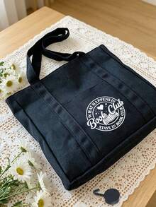 Bolsa e nécessaire combinando, estampa de livros, com a inscrição "Clube do Livro", sacola de compras simples, nécessaire portátil, mochila, bolsa para o dia a dia, bolsa para guardar coisas, grande capacidade, portátil, ideal para adolescentes, mulheres, universitárias e profissionais, perfeita para volta às aulas, trabalho, ensino fundamental, ensino médio, universidade, feriados, presente para o Dia dos Professores, essencial para retornar aos dormitórios universitários. - Multicolorido - Ver 5