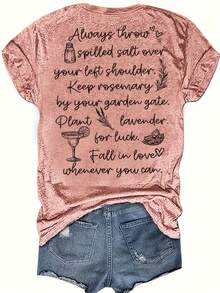 Summer Outfits For WomenCasual Short-Sleeve Crew Neck T-Shirt With Graphic Print, Perfect For Summer And Spring, Designed For WomenLoose And Comfortabletops - 紫色 - 查看 11