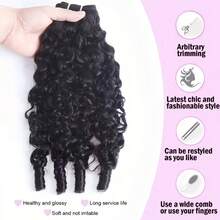 bling hair Extensions de cheveux humains birmans bouclés, crochetées, 40/45/50/55 cm (16/18/20/22 pouces), 50 g, sans nœuds, pré-séparées, 1/2/3/4 mèches, nœuds invisibles Miracle Knots, légères et réutilisables. Cheveux Remy avec boucles spirales pour femmes, cheveux humains birmans, mèches de cheveux humains, noir naturel - Natural Black - Voir 7