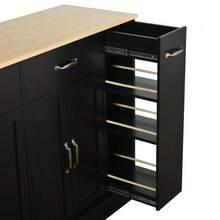 Modern Sideboard With Various Drawers, Buffet Cabinet With Waste Bin Compartment And External Spice Rack For Dining Room, Living Room And Kitchen (Black) - Black - View 10