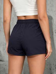 Women's Casual Sports Shorts, Elastic Waist With Drawstring, Suitable For Running, Sports, And Casual Wear In Summer - Navy Blue - View 5