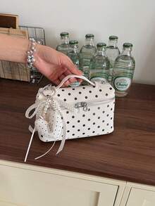 波点迷你午餐盒包，女士新款春夏时尚斜挎单肩包，百搭 - 白色 - 查看 4