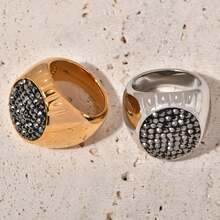 Italian Court-Style Oval Diamond-Studded Ring, Vintage Luxury Titanium Steel PVD Plated With 18k Gold, Unisex Design - Vàng - Xem 6