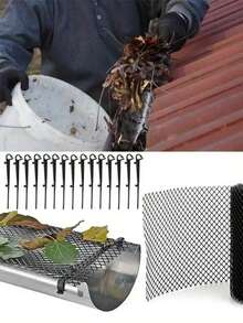 Red de protección de plástico para canaletas de drenaje, red para aleros, red para canaletas para evitar el bloqueo de hojas, cubierta de malla para bajantes - 0,18 m de ancho * 6 m de largo (10 clavos) - Ver 6