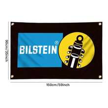 Bilststein Racing Car Flag 91.44x152.4cm - Polyester Fabric, Black Background With Blue & White Logo, Perfect For Garage, Workshop, Or For Man Cave Wall Decor - Biststein - View 2