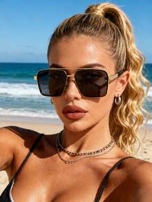 1 pieza Gafas de mujer de marco metálico cuadrado mate de alta calidad, elegantes y delicadas, perfectas para atuendos de fin de semana, vacaciones, fotografía callejera, fiestas en la playa, conducir y atuendos casuales de negocios como accesorio de mujer - Multicolor - Ver 4