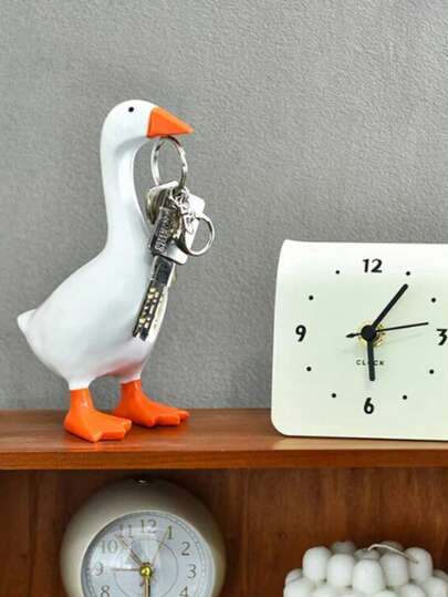 1pc Cute Resin White Goose Figurine, Nordic Ins Style Home Decor, Lovely Desktop Ornament, Housewarming Gift
