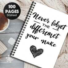 1pc Inspirational "Never Forget The Difference You Make" Spiral Notebook, 100 Pages High Capacity, 50 Sheets. Suitable For Work Records, Study Notes, School Daily Use. Whether As A Graduation Gift, Birthday Present, Diary Writing, Or Daily Planning, It Is An Excellent Gift Choice. - E - View 3