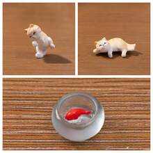 3pcs Mini Cute Cat & Fish Tank Decor Set, DIY Accessories, Miniature Ornaments, Micro Landscape Creative Playful Fishing Cat Doll House - Rectangle - View 13