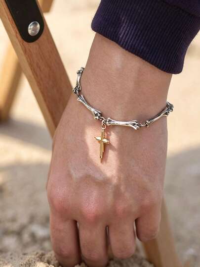 1pc Punk Fashion Cross Bone Bracelet For Men, Niche And Versatile Party Gifts And Accessories