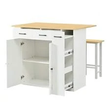 Extendable Kitchen Island With Dining Area, Adjustable Shelves And Drawers, Power Strips And Two Chairs, Ideal For The Kitchen And Dining Room (White) - White - View 9