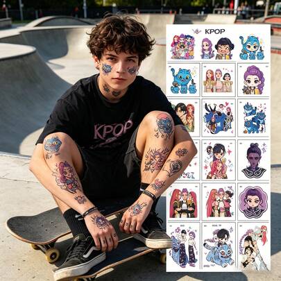 Hasbro 50 piezas Pegatinas de tatuaje temporal de dibujos animados de grupos femeninos de K-Pop, con diseños de Lumi y Mira, coleccionables de fans de cazadores exorcistas de moda, pegatinas impermeables adecuadas para brazos, muñecas, hombros, clavículas, piernas y rostro, excelentes para aclamaciones en vivo, reuniones de fans, eventos de gira, regalos y decoración corporal DIY, ideal para entusiastas de K-Pop