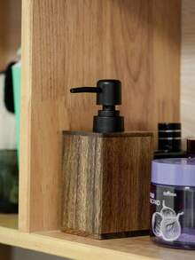 1pc Walnut Wood Refillable Bottle, Wooden Pump Lotion Bottle, Shower Gel Shampoo Storage Bottle, Empty Liquid Soap Dispenser - A - View 8