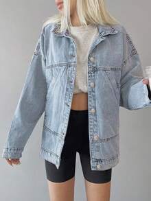 Women's Soft Oversized Denim Jean Jacket, Women's Spring Fashion Light Blue Comfortable Pocketed Outwear, Timeless Light Wash Relaxed Zip-Up Sports Jacket For Daily Layering, Western & Valentine/Christmas/New Years Outfit, Women Curve-Flattering Spring Summer Holiday Gift, Vacation Jacket, Spring Jacket, Summer Jacket, Spring Top, Summer Top, Back To School Clothing, Street Casual Style. Spring & Autumn Women's Winter Jacket Fall For Women Autumn For Women Fall For Women,Spring & Summer Women's Spring Jacket Summer For Women Spring For Women. - 淺藍色 - 查看 5