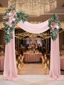 2pcs Artificial Pink Flower Wedding Arch Decor, 20ft White Shiny Arch Drape Fabric For Wedding Ceremony And Reception, Baby Shower Decoration, Birthday Graduation Celebration, Garden Party (Pink) - Pink - View 4