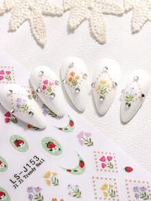 5D春夏花卉、蓝莓、草莓、樱桃和水果图案蕾丝边框浮雕美甲贴纸；Y2K可爱迷人复古美甲贴花；自粘美甲贴纸；DIY美甲沙龙配件及用品（3/2张） - 彩色 - 查看 10