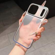 Metallic Frame Phone Case, Silver & Orange Matte Solid Color Design, Shockproof Anti-Fall Protective Cover With Large Camera Guard, Minimalist Aesthetic Bumper For IPhone 17 16 15 14 13 Pro Max - Silver - View 2