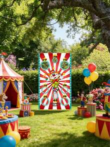 1pc Clown Party Background Game Prop, Birthday Holiday Party Decoration Supplies, Garden Game, Game, Clown - Multicolor - View 3