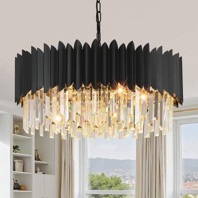 Black Crystal Chandelier 23.62'' K9 Crystal Round Pendant Lights Adjustable 5-Tier Large Modern Crystal Chandelier For Dining Room Living Room Kitchen Island Bedroom Foyer Entryway