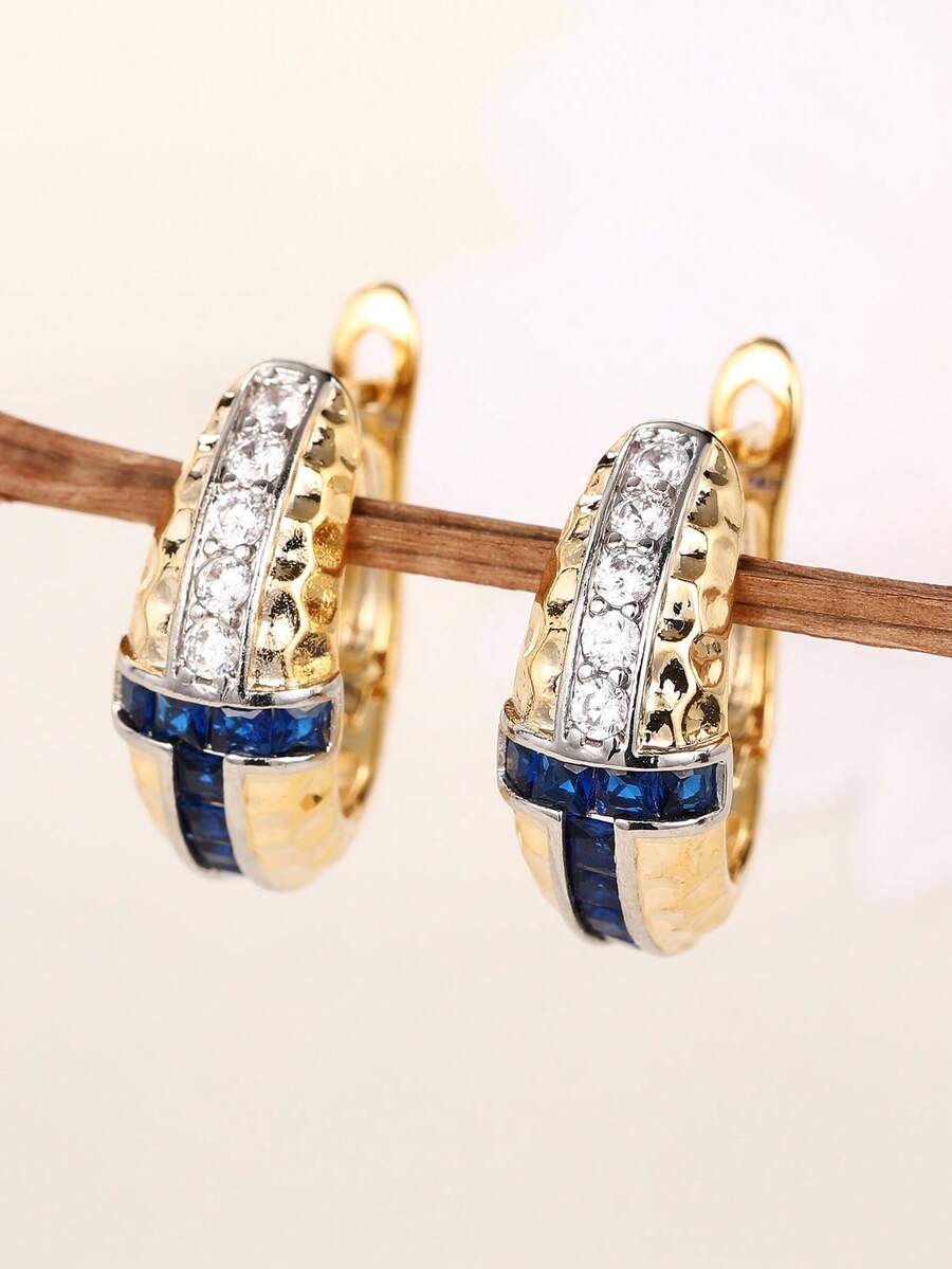 1 par de pendientes de aro elegantes con circonita cúbica, adecuados para decoración diaria, joyería de fiesta o regalo de cumpleaños para adolescentes - 1# - Ver 1