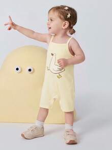 mini bala Baby Girls Sleeveless Romper Summer 2026 Soft Cotton Breathable Cute Cartoon Infant Bodysuit Lightweight Comfortable Home Sleep Daily Wear - Custard - View 2