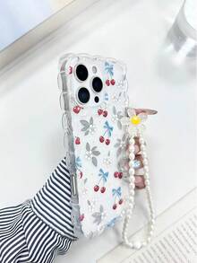 Cherry Blossom Printed Wavy Edge Transparent Protective Phone Case Compatible With Iphone 17/17 Pro/17 Pro Max, 16/16 Pro/16 Pro Max/16 Plus, 14, 15, P14, P13, P12, P11, Shock-Proof Creative Phone Cover - Multicolor - View 6