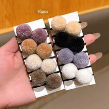 16pcs Versatile Non-Damaging Coffee Color Fluffy Hair Scrunchies, Suitable For Daily Hair Accessories - Multicolor - View 10