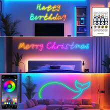 1条RGB LED霓虹灯带,柔性LED灯带,音乐同步,按钮控制,适用于家庭节日和派对装饰、圣诞装饰,USB供电,LED灯,适用于圣诞派对室内照明、节日装饰、活动照明、装饰照明、动态照明,高品质灯带,照明,智能照明,活动策划,节日购物者 - 彩虹燈 - 查看 8