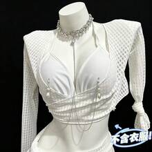 1pc Sexy Metal Heart & Rhinestone Flower Pendant Body Chain, Bikini Body Jewelry, Suitable For Nightclub Party Wear - Silver - View 2