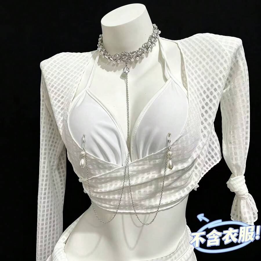 1pc Sexy Metal Heart & Rhinestone Flower Pendant Body Chain, Bikini Body Jewelry, Suitable For Nightclub Party Wear
