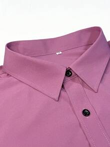 Camisa formal de manga larga de unicolor con diseño de botones para hombre - Morado Violeta - Ver 4